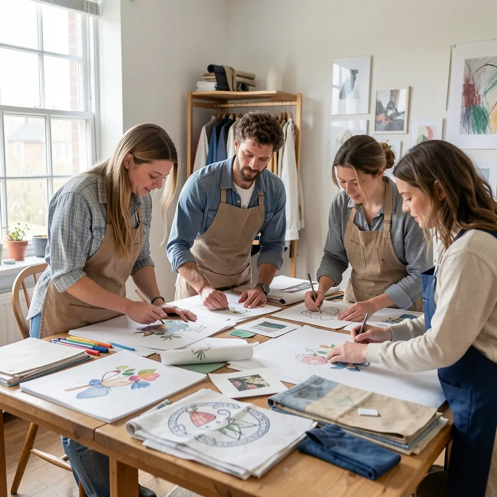 Kreativt team arbetar med kläddesign
